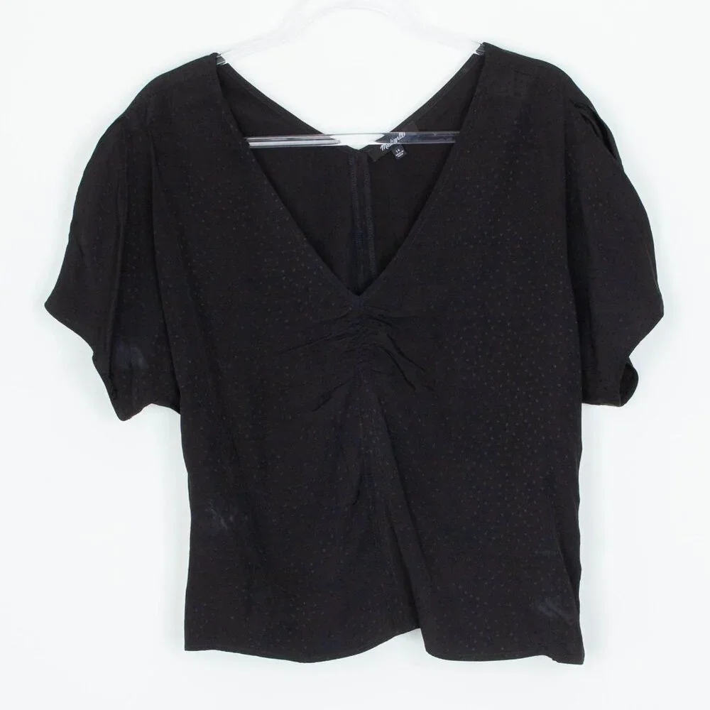 Madewell Womens Puff‎ Sleeve Top Floral Jacquard Size 14 Black Whimsigoth Witchy